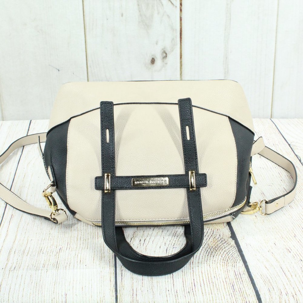 Adrienne Vittadini White Pebbled Leather Studded Lined Crossbody Tote Handbag - Picture 9 of 11